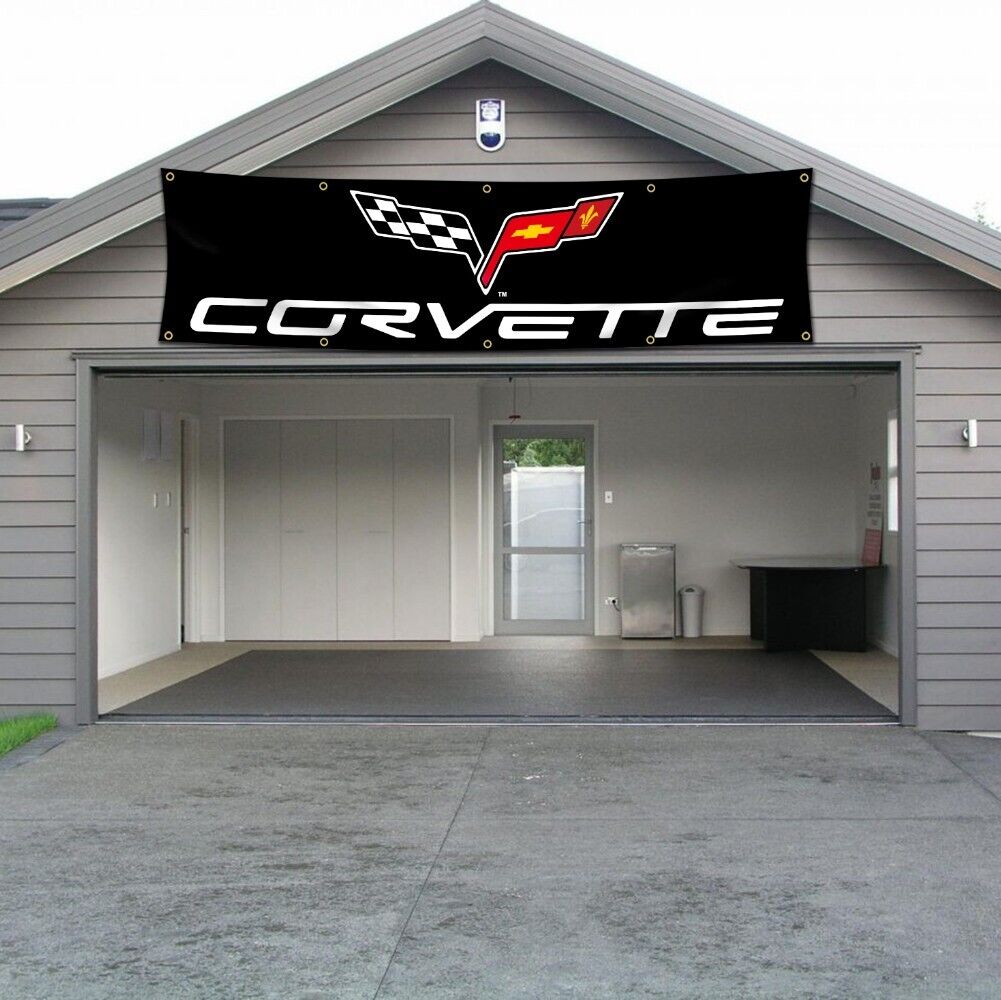 Corvette Banner Flag 2x8FT Racing Car Show Wall Decor Flag Garage Shop Man Cave