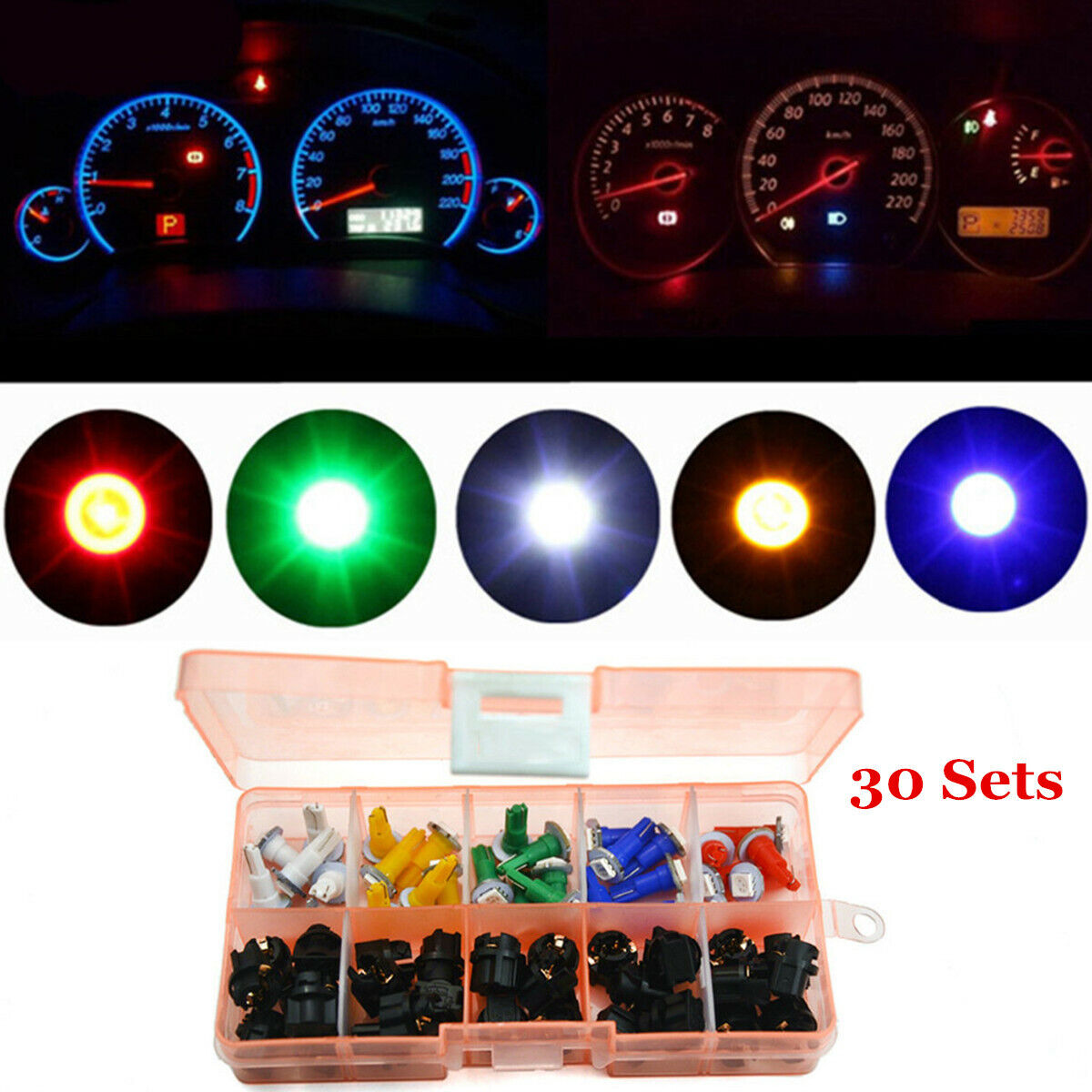 30x T5 Car Twist Socket Instrument Panel Cluster Mix Colour Dash Led Light Bulb