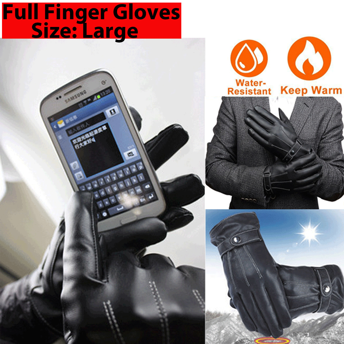 Leather Gloves Motorcycle Men Full Finger Touch Screen Driving Winter Warm New