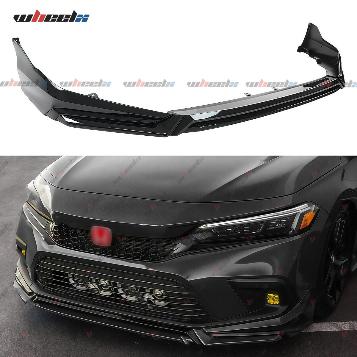 Yofer V3 Glossy Black Front Bumper Lip Splitter Kit For 2022-24 Honda Civic