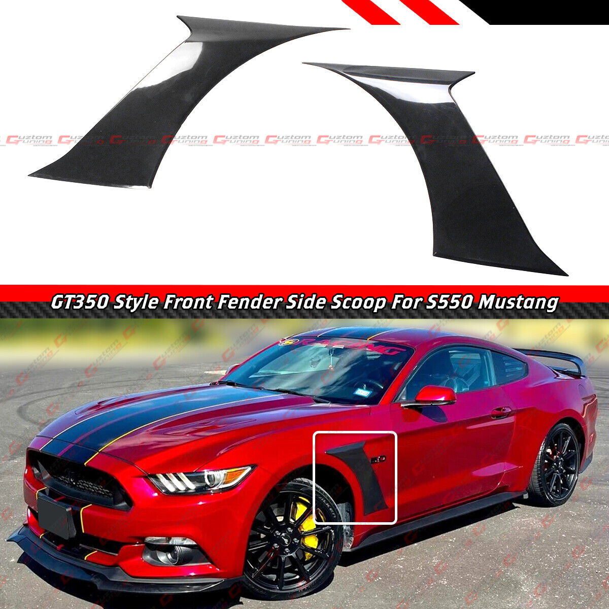 For 2015-2022 Ford Mustang GT350 Style Unpainted Front Side Fender Trim Scoops
