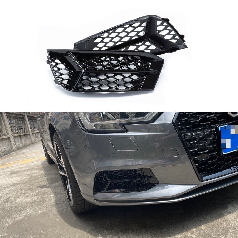 Front Fog Cover Side Lower Grill Fit Audi A3 8V Standard 2017-2020 Gloss Black