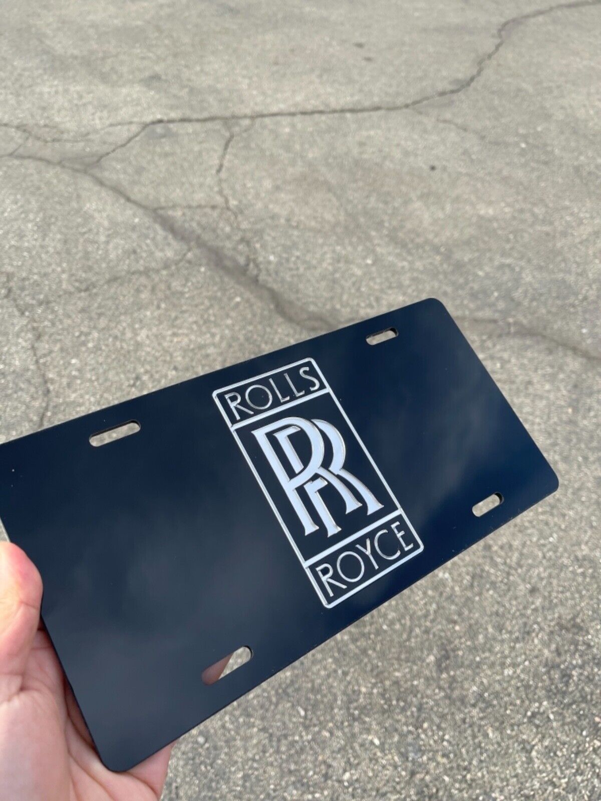 Rolls-Royce Emblem Acrylic Black Mirror License Plate Auto Tag