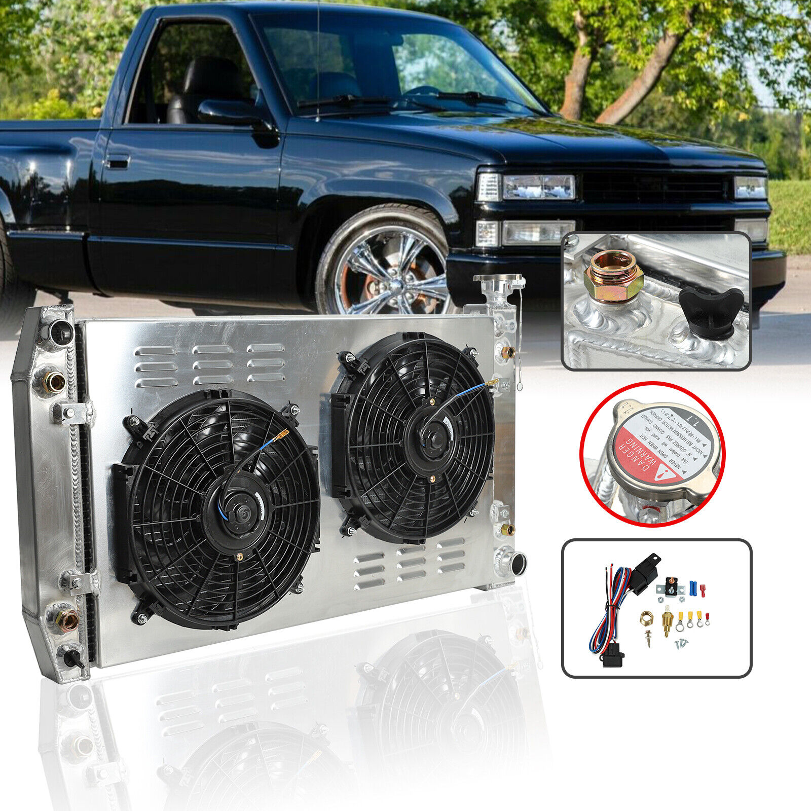 622 3Row Radiator+Shroud Fan Kit For 88-99 Chevy Truck GMC C/K C1500 C2500 C3500