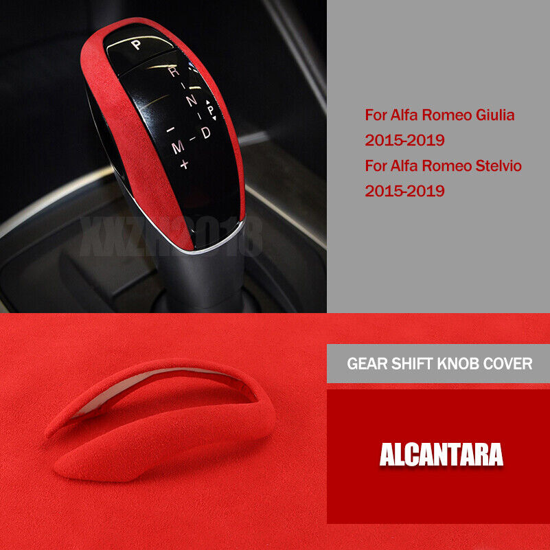 For Alfa Romeo Giulia Stelvio 2015-2019 Red Alcantara Gear Shift Knob Cover Trim