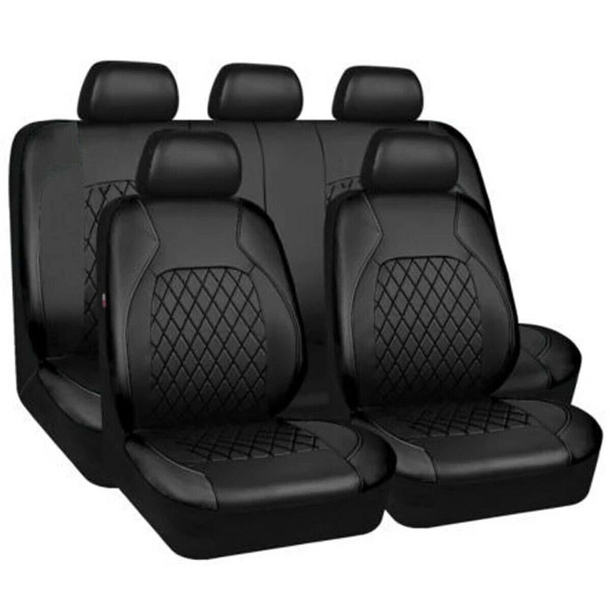 Black Leather 5-Sits Car Seat Covers Front Rear Full Set Interior Cushion 9Pcs