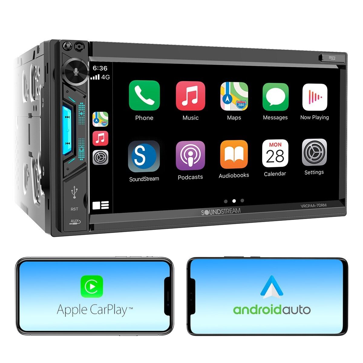 SOUNDSTREAM 7 inch Apple Carplay Double Din Car Stereo, Android Auto Touchscreen
