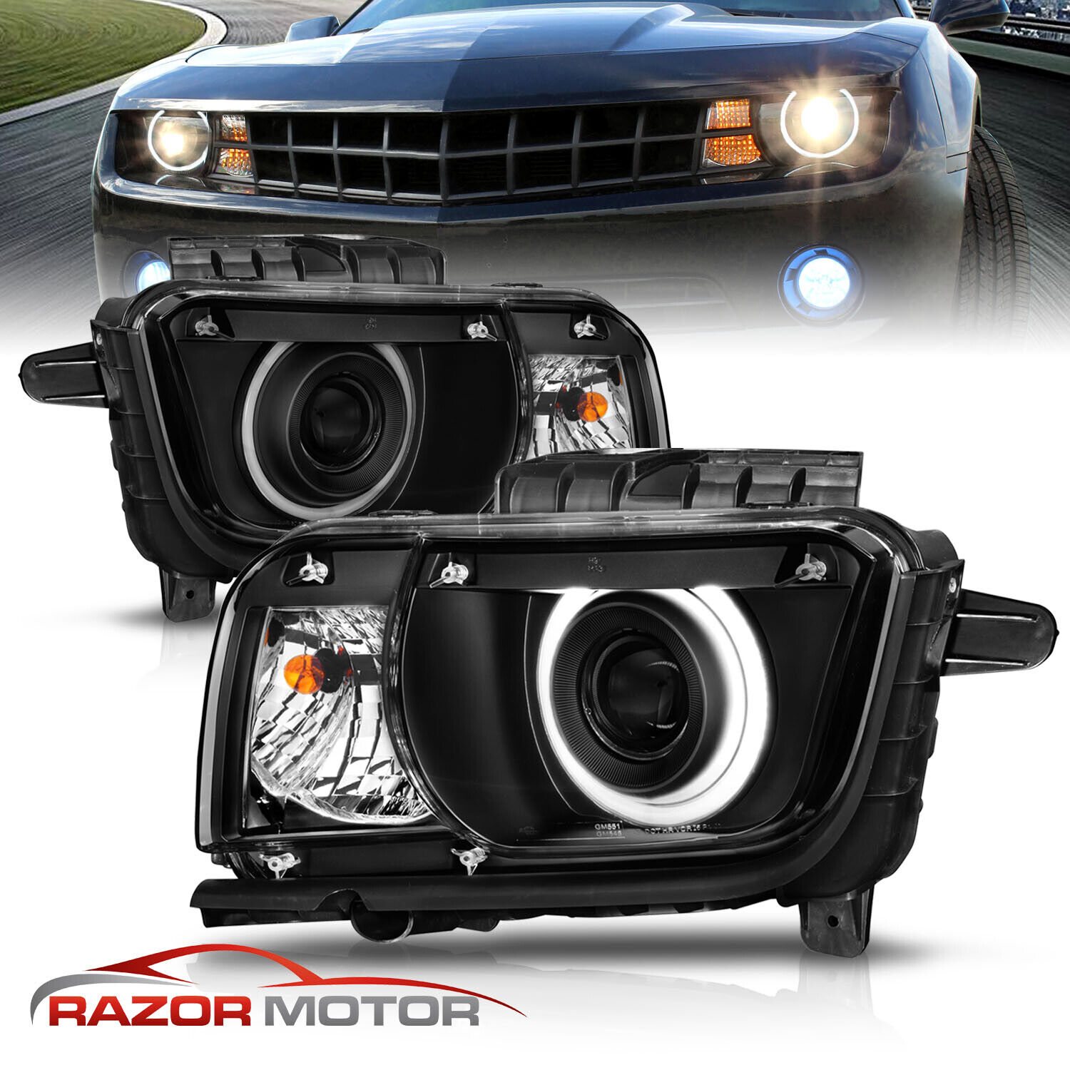2010 2011 2012 2013 Halo Ring Projector Black Headlight For Chevy Camaro