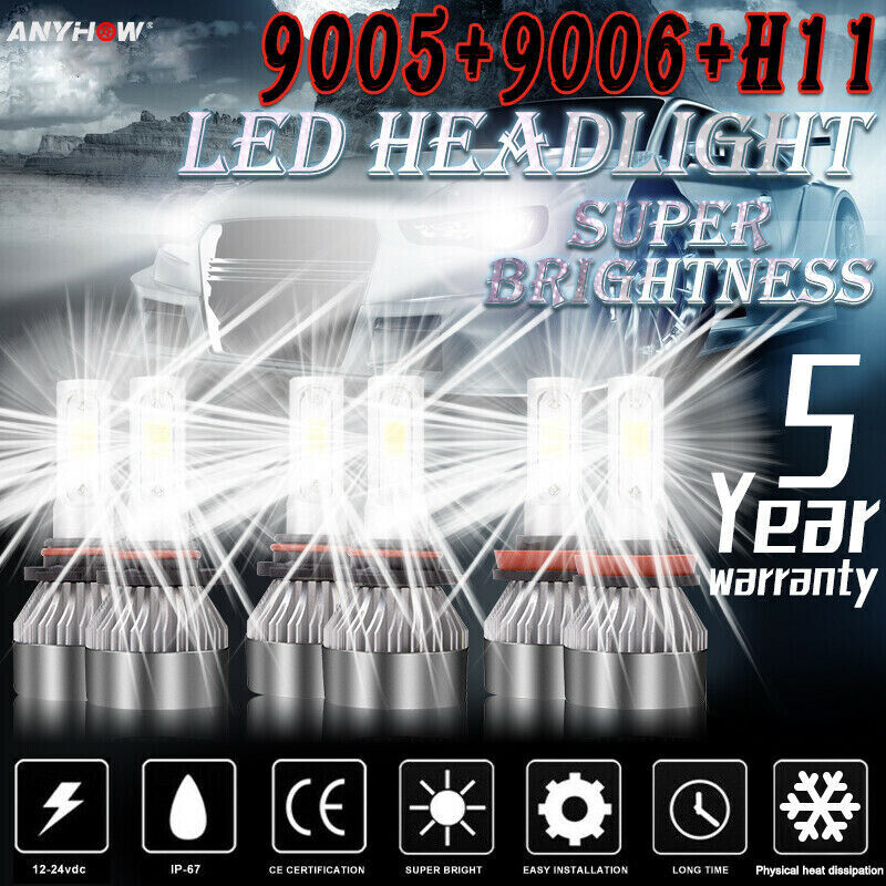 Combo 9005+9006+H11 LED Headlight Hi/Low Beam Bulb 6500K 7000W 980000LM Fog Ligh