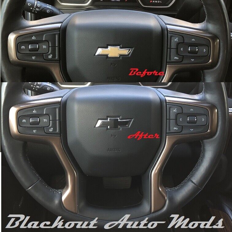 Gloss Black Steering Wheel Bowtie Overlay Chevy Silverado 2014-2024 Precut Decal