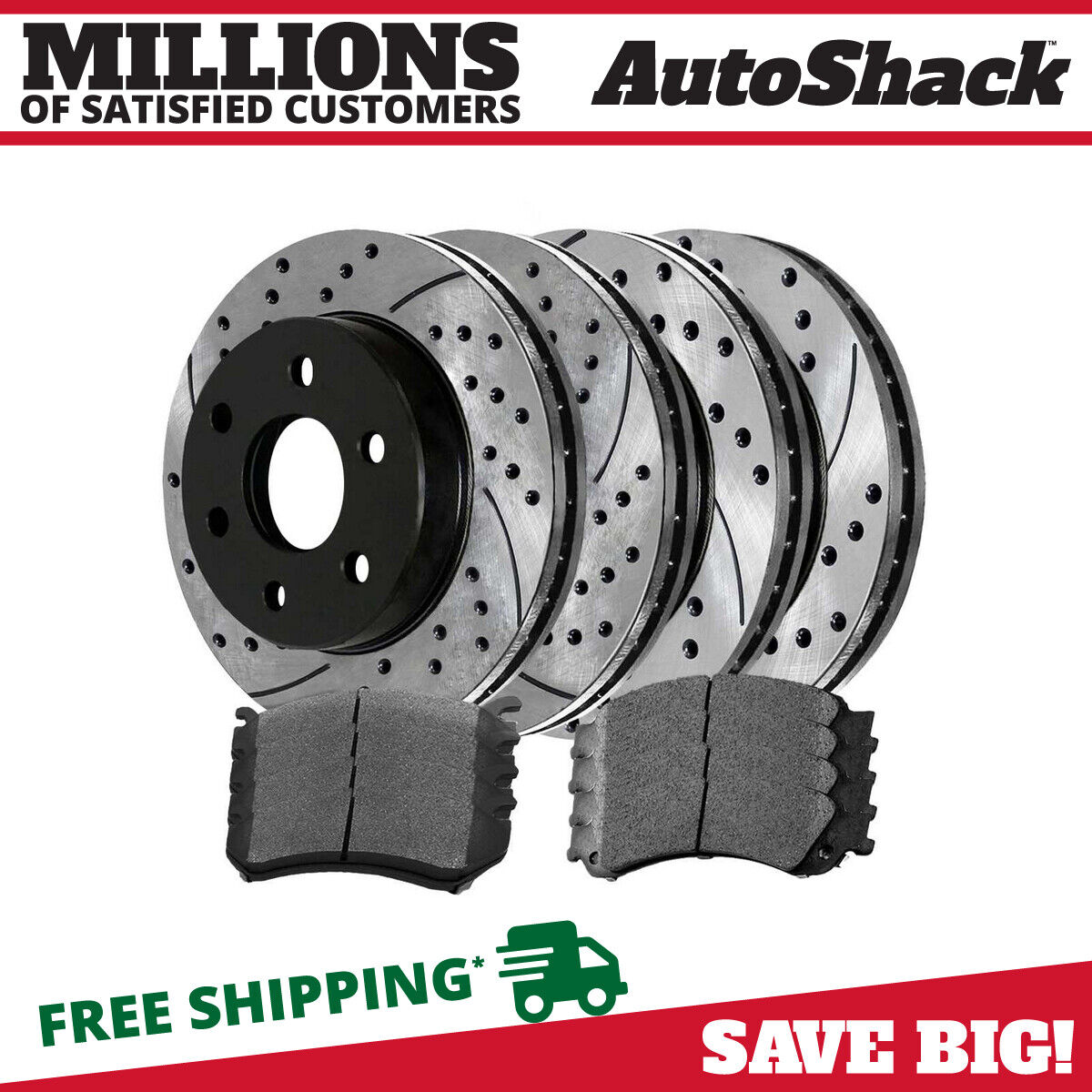 Front and Rear Drilled Brake Rotors Black & Pads for GMC Yukon Chevy Tahoe 5.3L