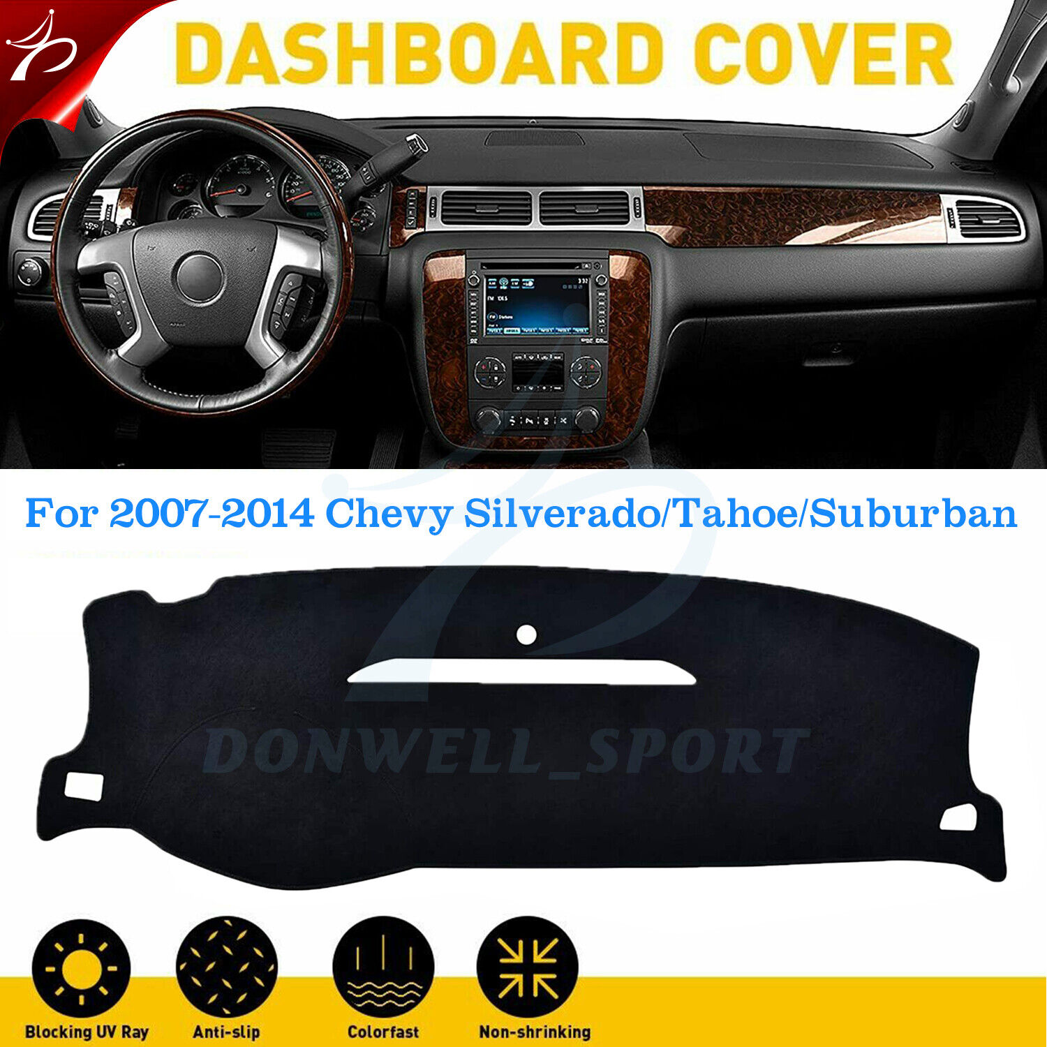 Dashboard Pad Dash Cover Mat for 2007-2014 Chevy Silverado/Tahoe/Suburban Black