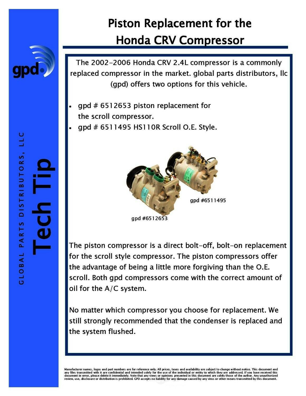 A/C Compressor-New Global 6511495 fits 02-06 Honda CR-V 2.4L-L4