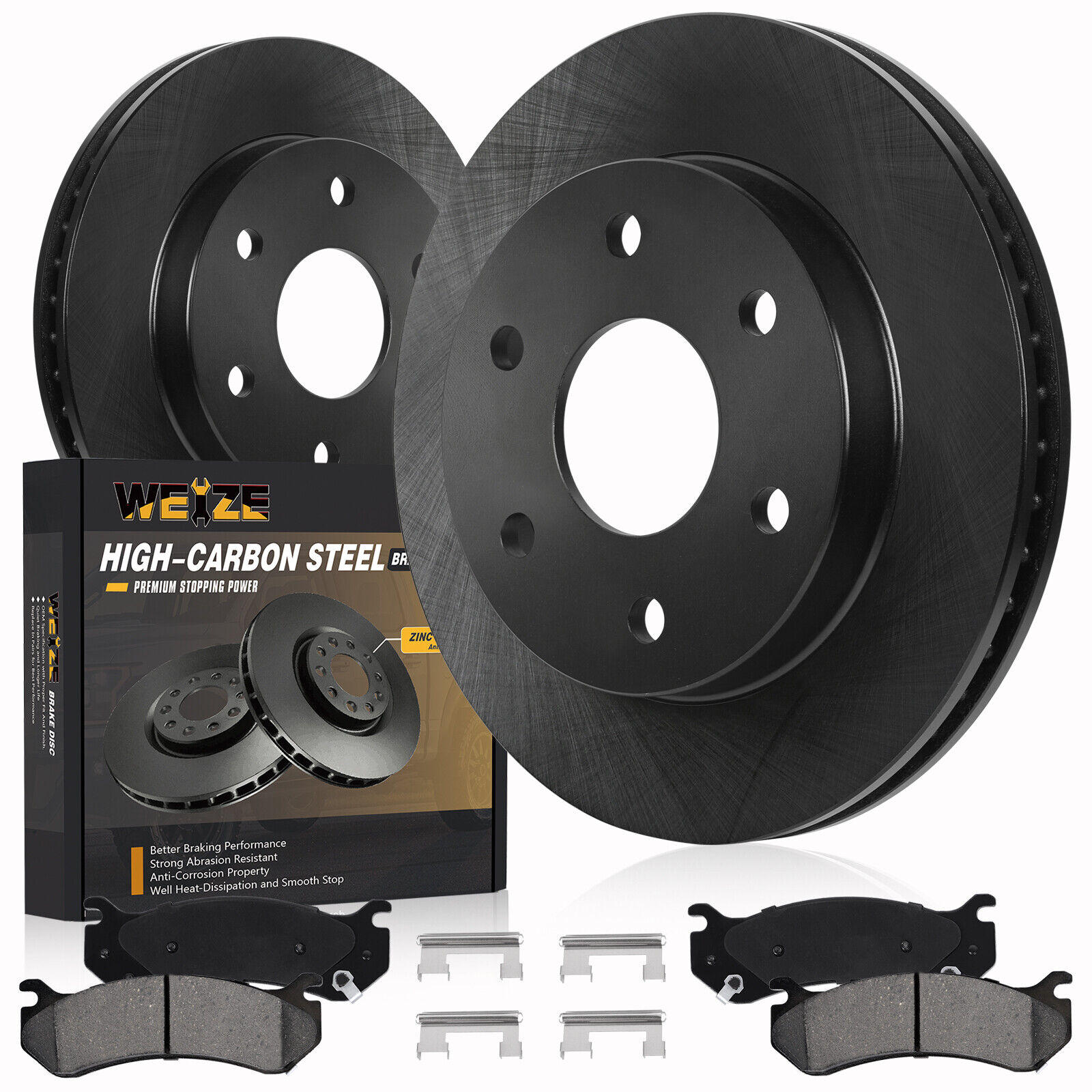 Front HIGH CARBON Steel Brake Rotors +Brake Pads for Chevy Silverado 1999-2006