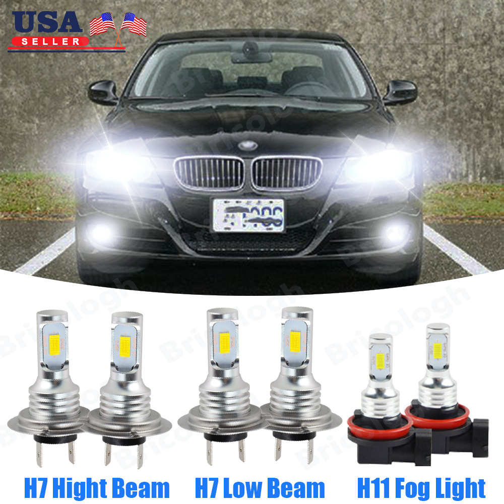 For BMW 323i 2006-2011 328i 2007-2016 6000K 6X White LED Headlights + Fog Bulbs