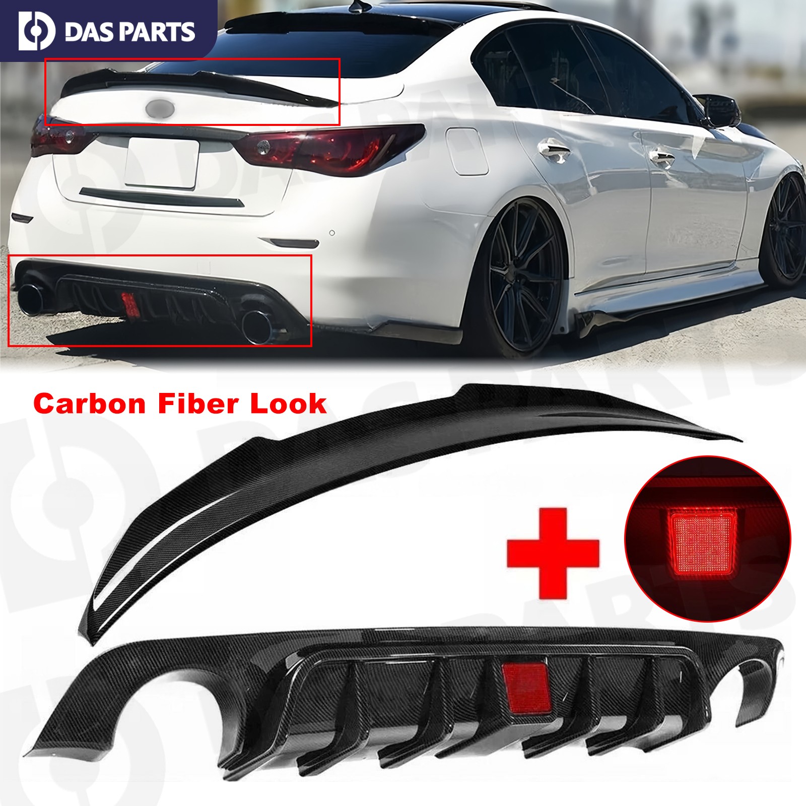 For Infiniti Q50 2014-2017 Rear Bumper Lip Diffuser Spoiler Carbon Fiber Look