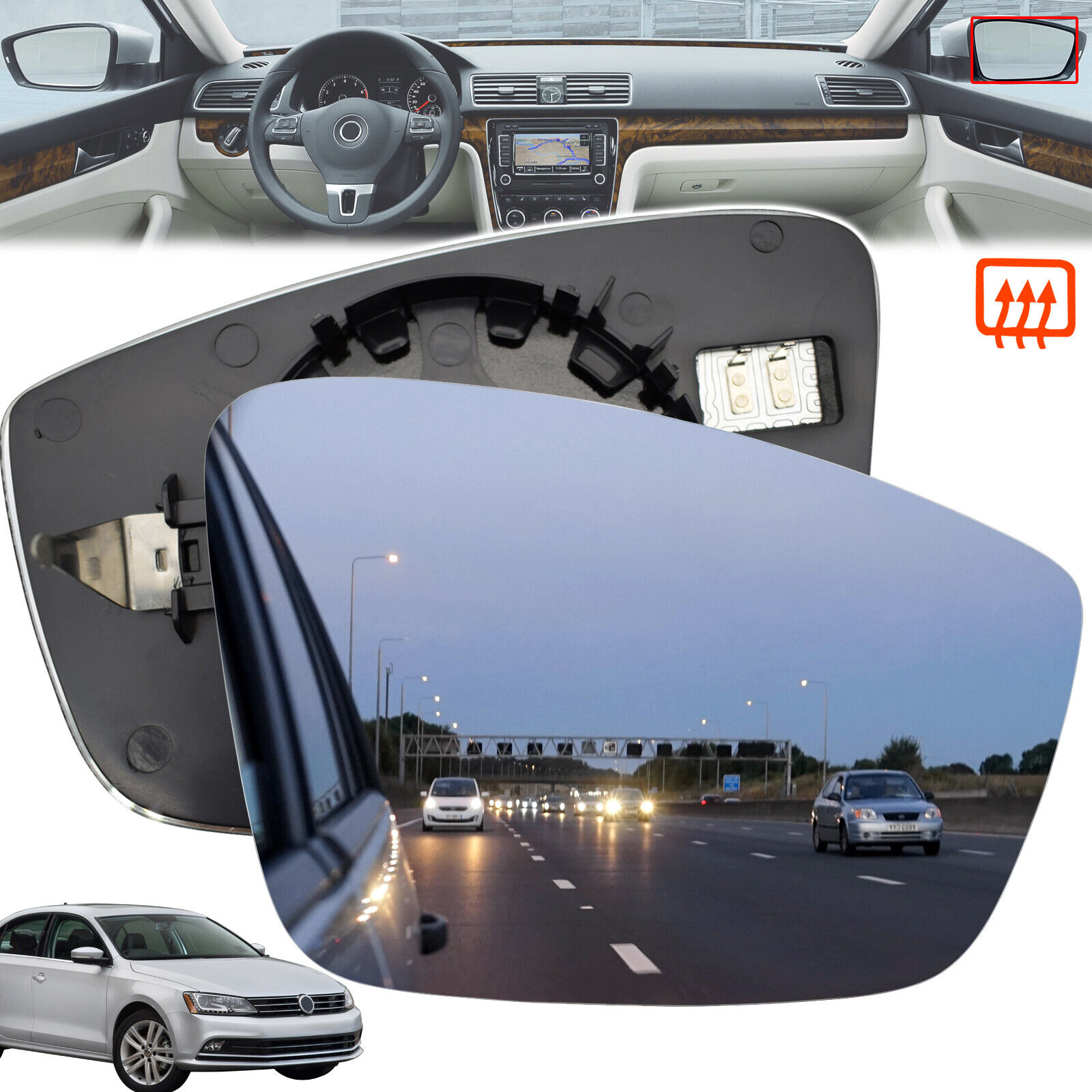 Right Passenger Door Side Heated Mirror Glass Plate Exterior for VW JETTA BEETLE