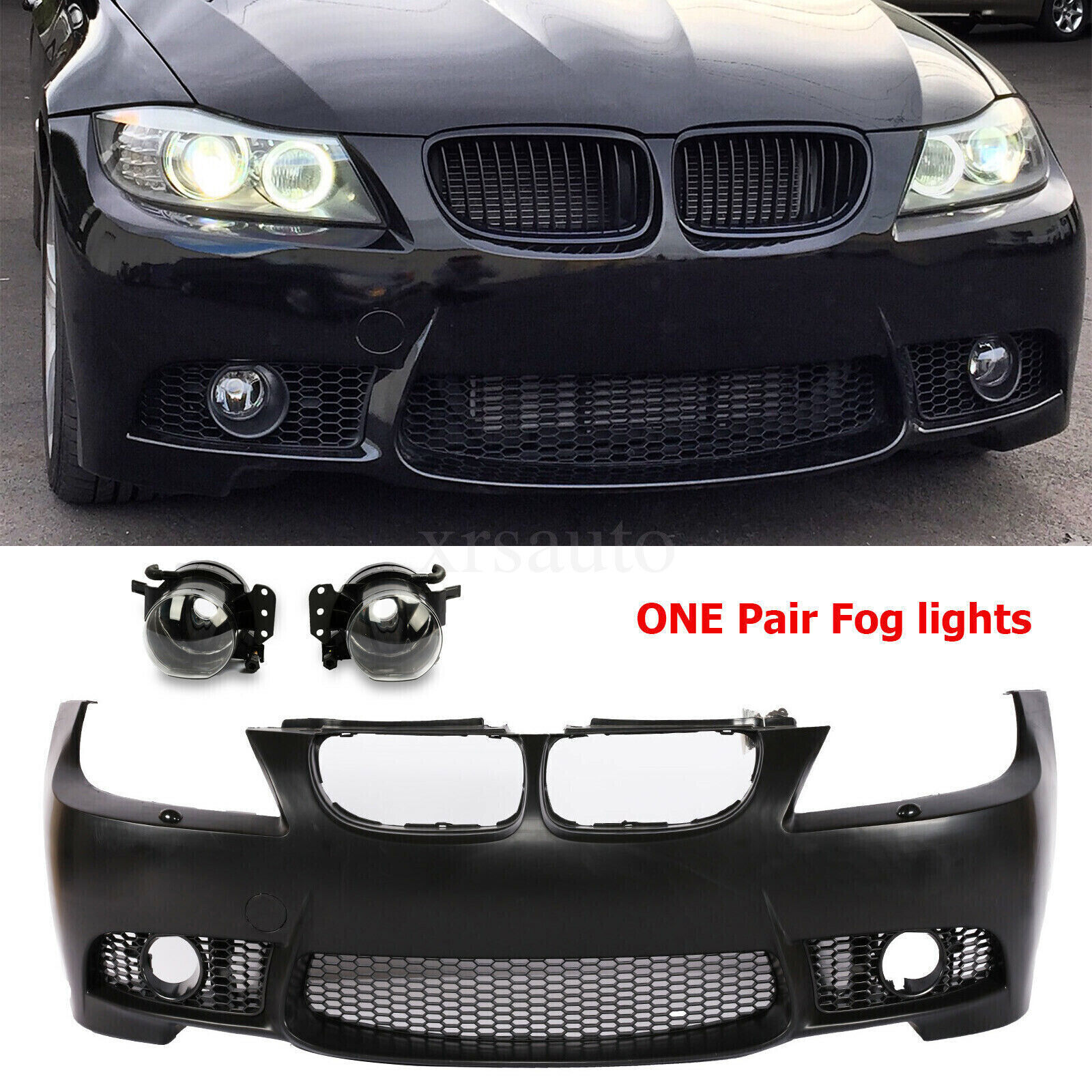 M3 Style Front Bumper Fit for 09-11 BMW E90 E91 4dr 3-Series + Glass Fog lights