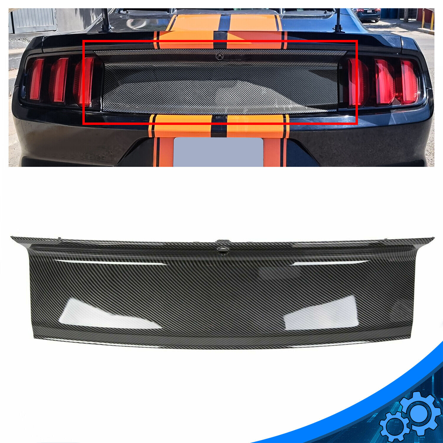 Carbon Fiber Pattern Trunk Panel Decklid Trim Cover For 2015-23 Ford Mustang GT
