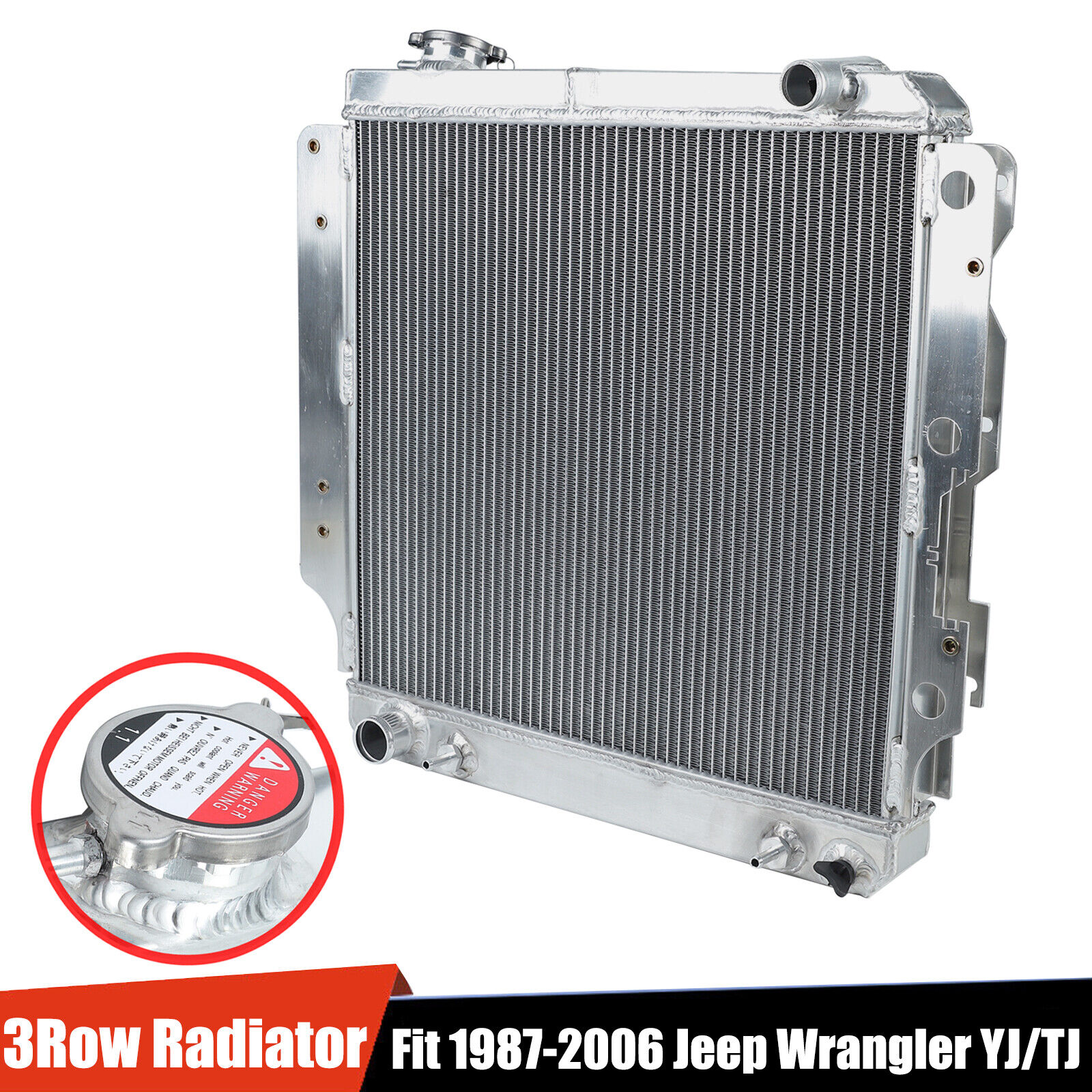 3 Row Aluminum Radiator For 1987-2006 Jeep Wrangler YJ TJ 2.4L 2.5L 4.0L L4 L6