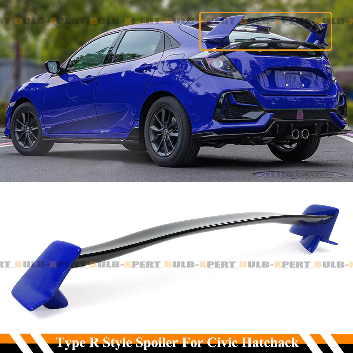 FOR 16-21 CIVIC FK4 FK7 5DR HATCHBACK 2 TONE BLUE BLK TYPE R STYLE SPOILER WING