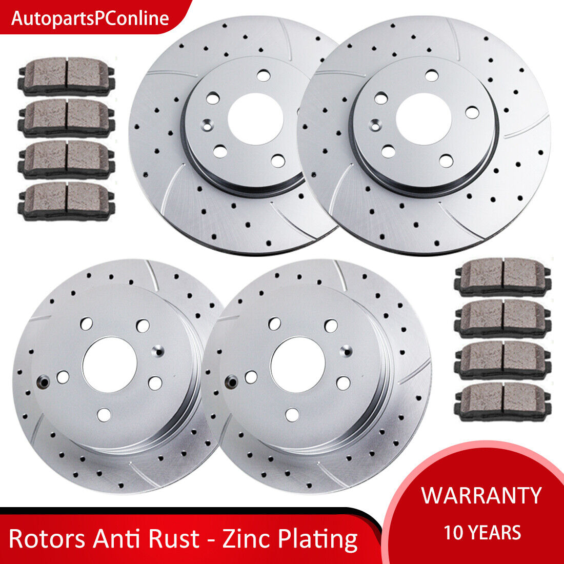 Brake Rotors and Pads Drilled Slotted Front Rear Kit for Chevy Equinox Terrain