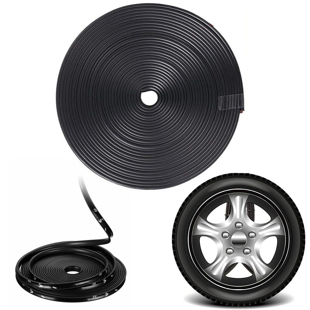 Car Wheel Hub Rim Trim Tire Ring Guard Rubber Strip Protector Sticker 26FT Black