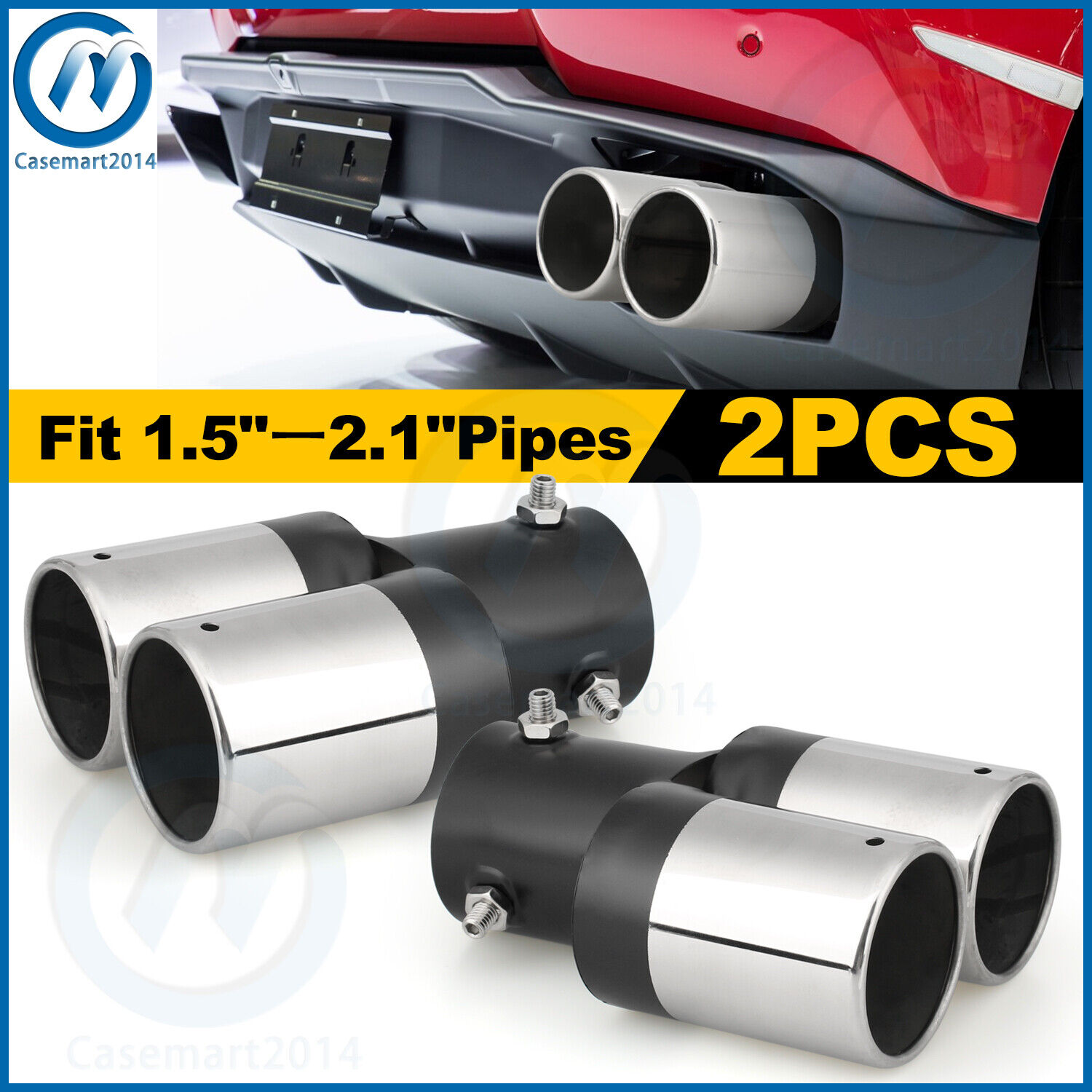 2PCS Double-Barrel Car Rear Exhaust Pipe Tail Muffler Tip Universal Tail Throat