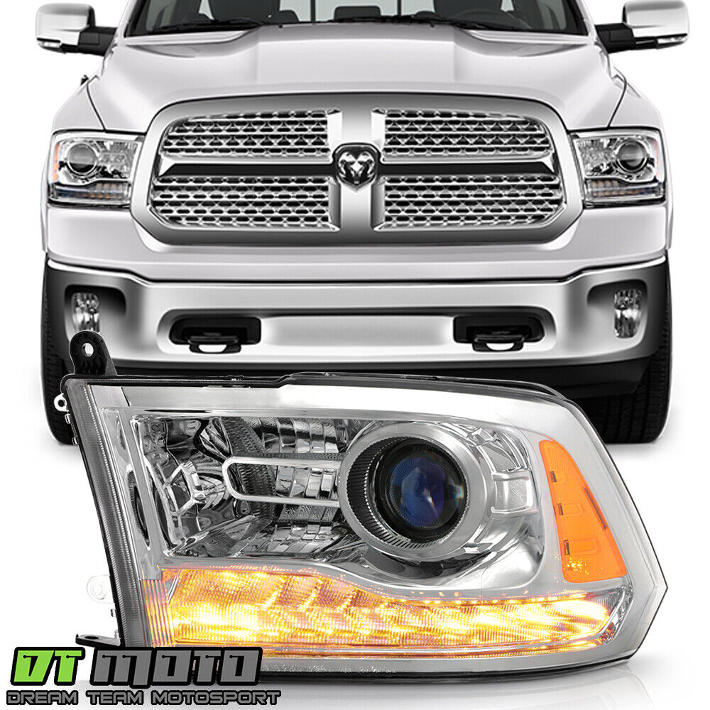 2013-2015 Ram 1500 2500 3500 w/Chrome Trim Projector Headlight Headlamp - Driver