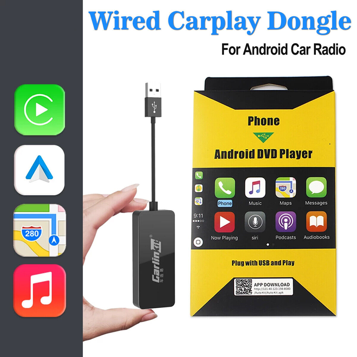 USB Carplay Dongle /Android Auto Adapter For Apple iPhone Radio Nav Music Player