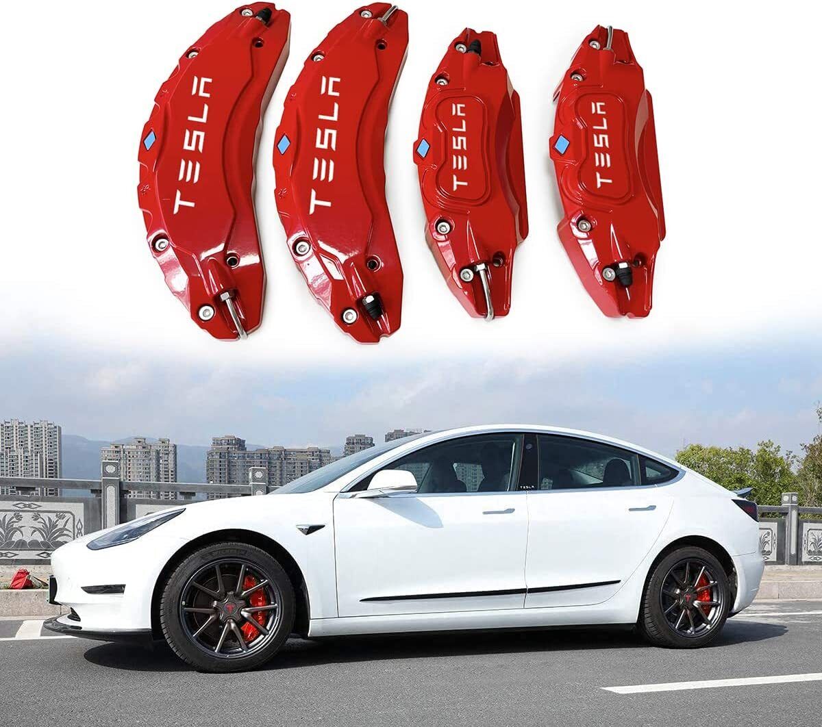 Tesla Model 3 Caliper Covers Brake 18 19 In Wheel Hub Accessories 4pcs Red