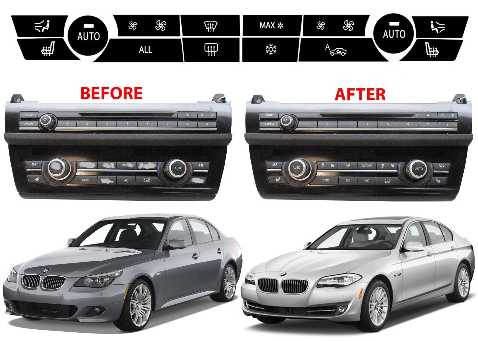 2009-2015 BMW 5 Series Replacement Climate Control Button Stickers New 