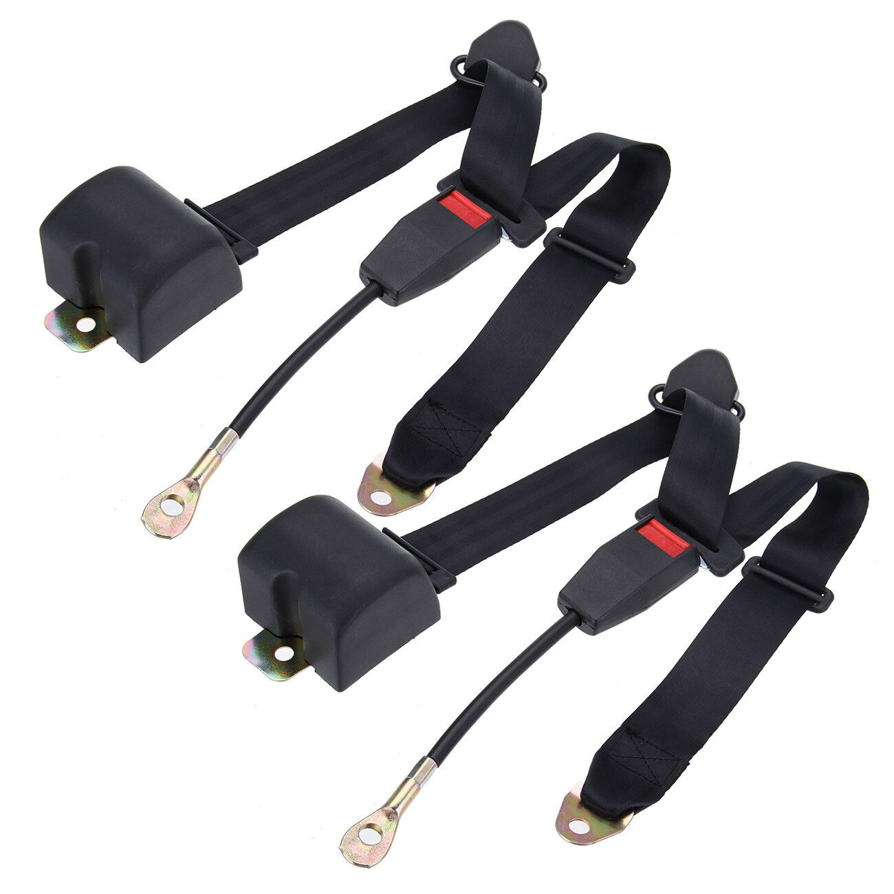 2 Pack Black Universal 3 Point Retractable Adjustable Car Seat Belt