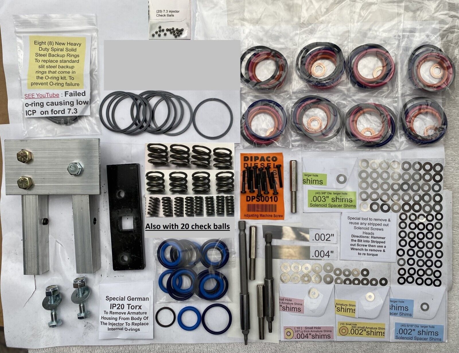 7.3L POWERSTROKE injector deluxe rebuild KIT w/ vice clamp and tools & springs