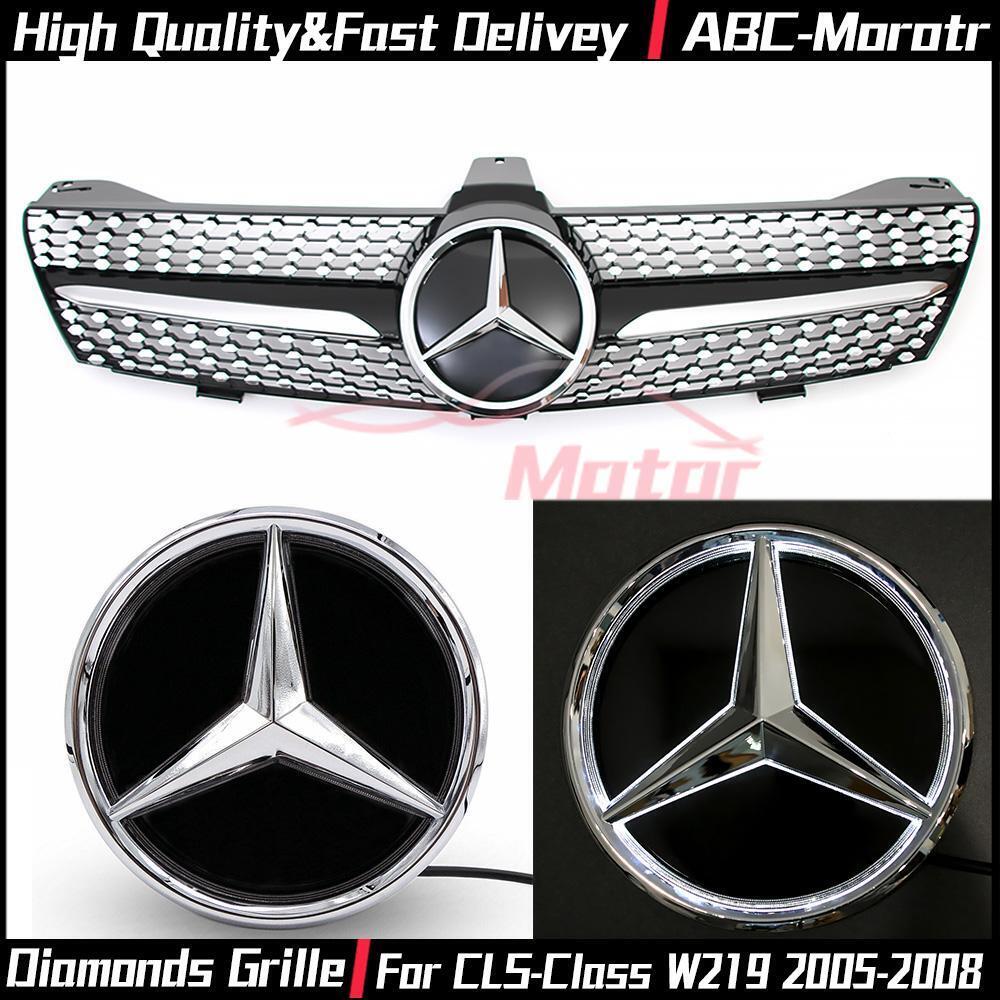 For Mercedes Benz CLS-Class W219 2005-2008 Chrome Diamonds Style Grille W/LED