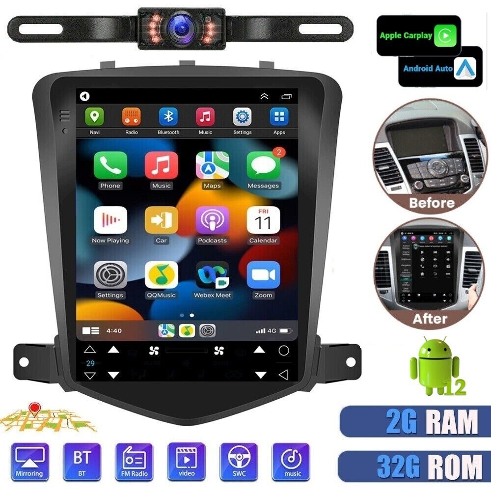 32GB Android 12 Apple Carplay Car Radio Stereo GPS DSP For Chevy Cruze 2009-2015