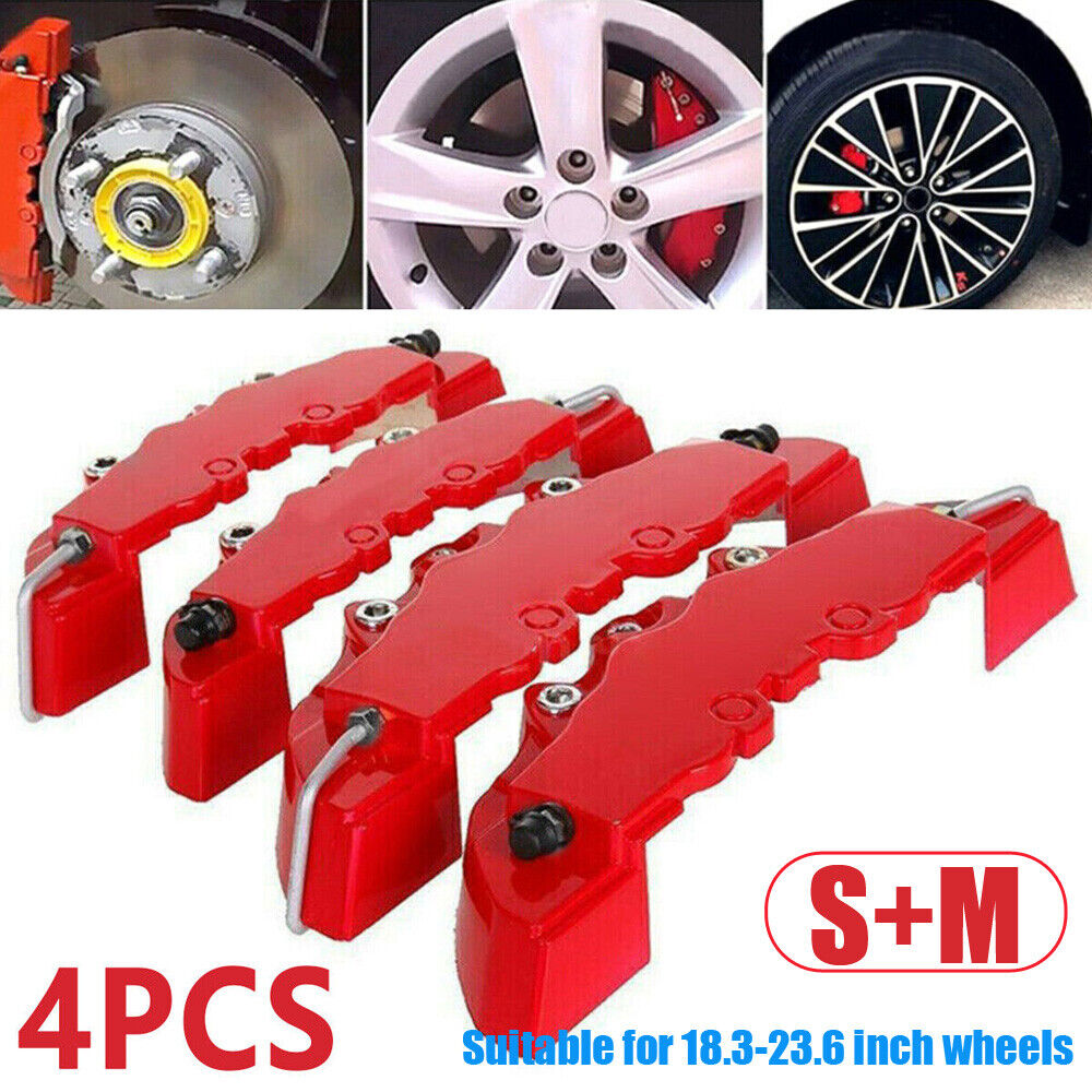 4x Car Disc Brake Caliper Covers Front & Rear Kit Red 3D Style Auto Accessories