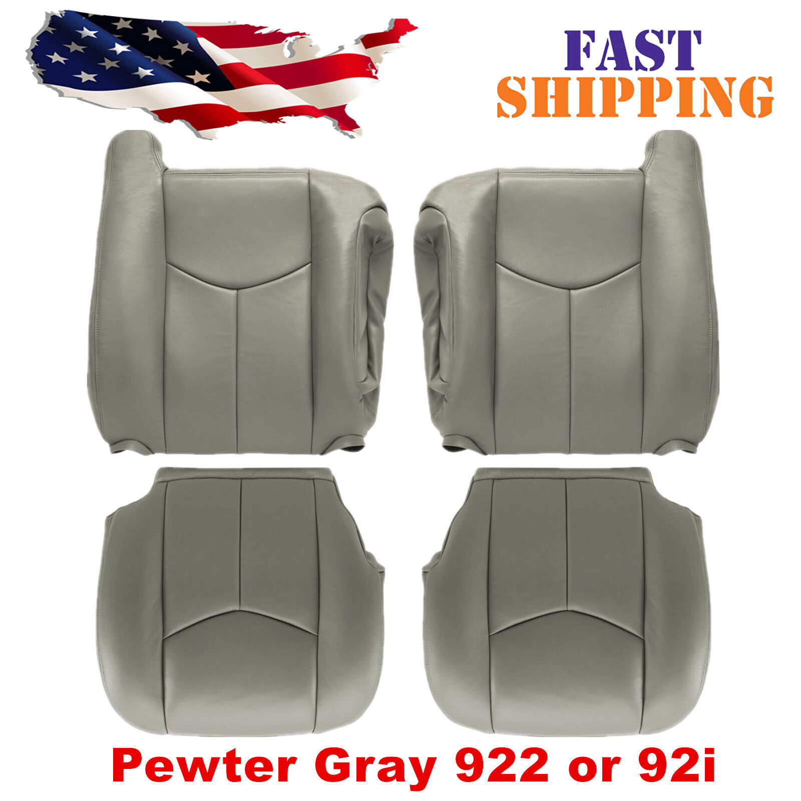 For 2003 2004 2005 2006 Chevy Silverado GMC Sierra Front Leather Seat Cover Gray