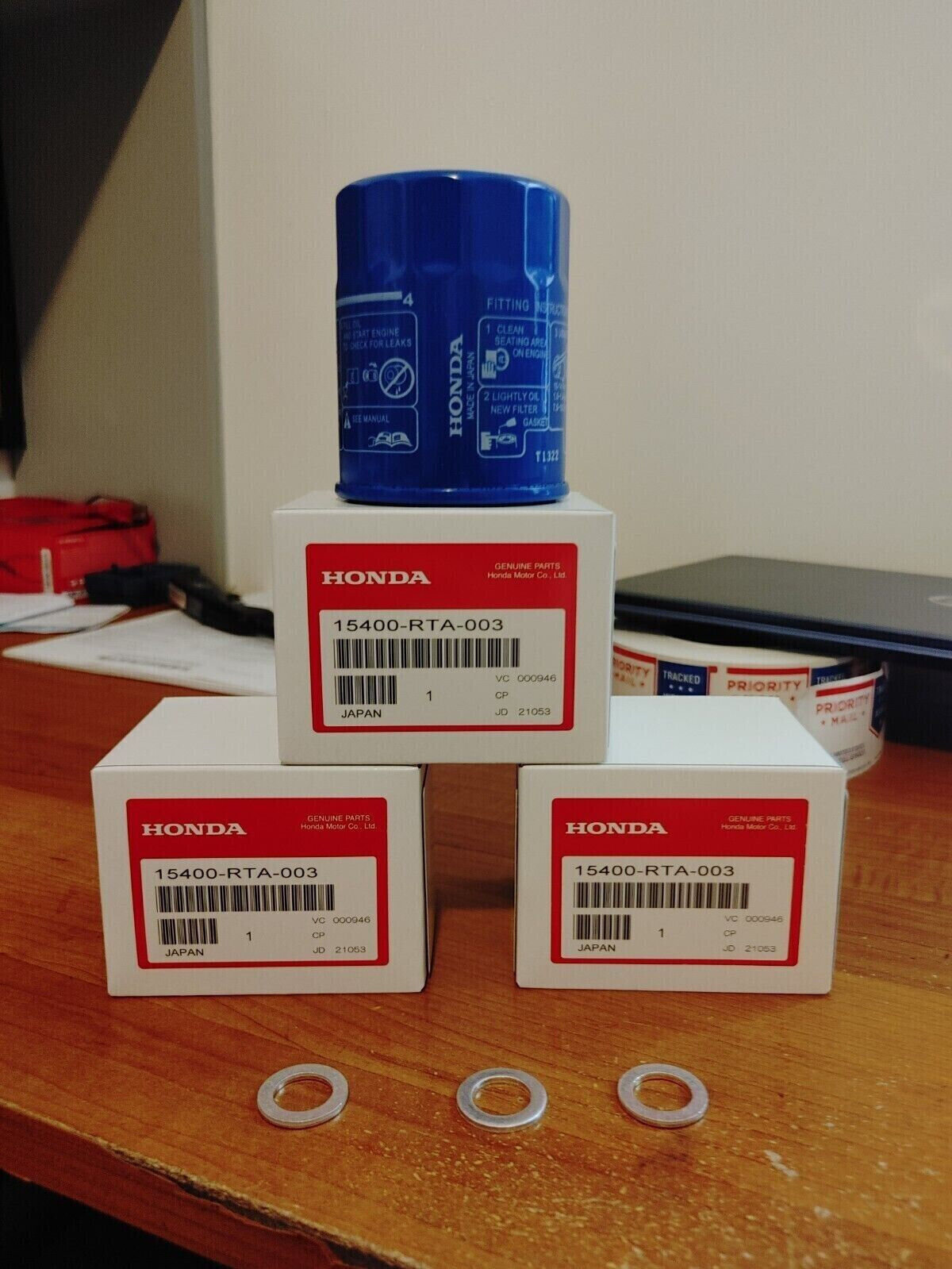 3 Honda Genuine Oil Filters WITH Drain Plug Washer 15400-PLM-A02 15400-RTA-003