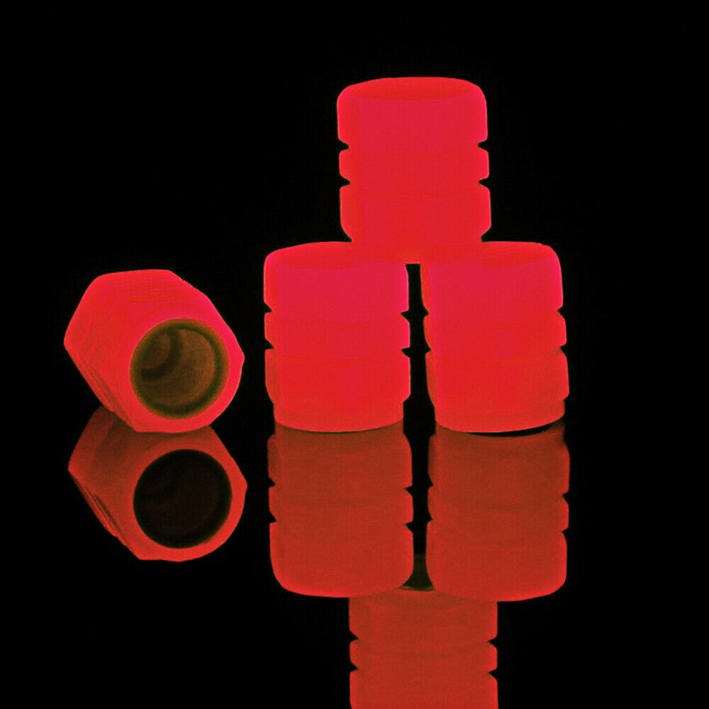 4x Red Luminous Stem Caps Tire Valves Caps Universal Stem Cover Glow In The Dark
