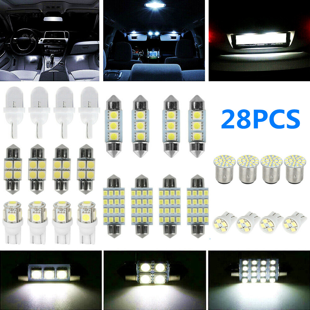 28Pcs Car Interior LED Light For Dome Map License Plate Lamp Bulbs Accessories