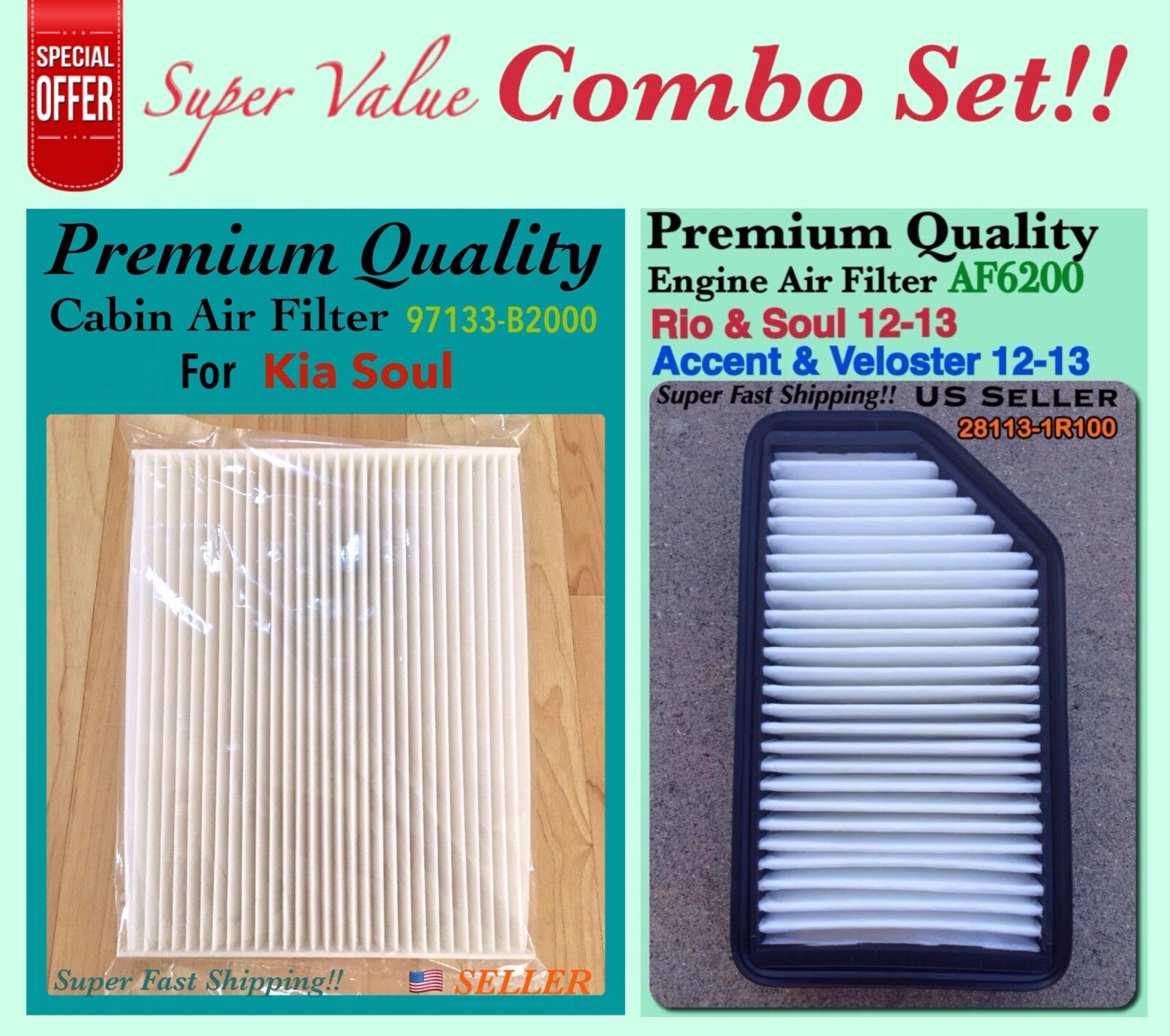 Combo Set Engine And Cabin Air Filter For Kia Soul 2014-2019 OEM 97133-B2000 