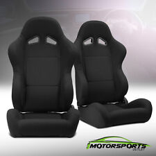 2 x Reclinable Black Pineapple Fabric Left/Right Racing Seats + Adjustor Slider picture