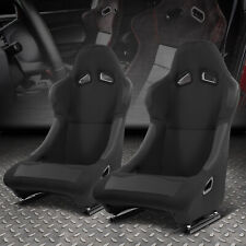 Pair Universal Black Woven Fabric Fixed Position Racing Bucket Seats w/ Sliders picture
