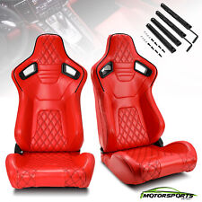 Universal Pair Bucket Red PVC Leather Sport Racing Seats W/Slider Left/Right picture