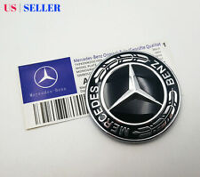 Hood Emblem Classic Black Front Flat Laurel Wreath Adhesive Badge Mercedes Benz picture