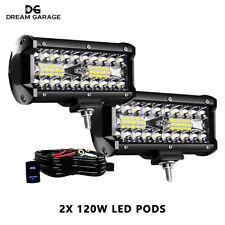 2x 7inch 120W LED Work Light Bar Fog Lamp Offroad ATV Fog Truck Lamp 12V +Wire picture