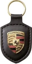 NEW GENUINE PORSCHE LEATHER METAL CREST KEY RING FOB CHAIN BLACK picture