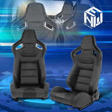 Pair L+R Universal Leather Reclinable Racing Seats Dual Sliders Black L+R picture