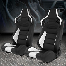 Pair Universal Black&White Vinyl Adjustable Reclinable Racing Seats w/ Sliders picture